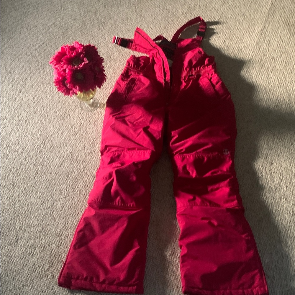 Lands' End Squall Bib Overalls in Red and Gray